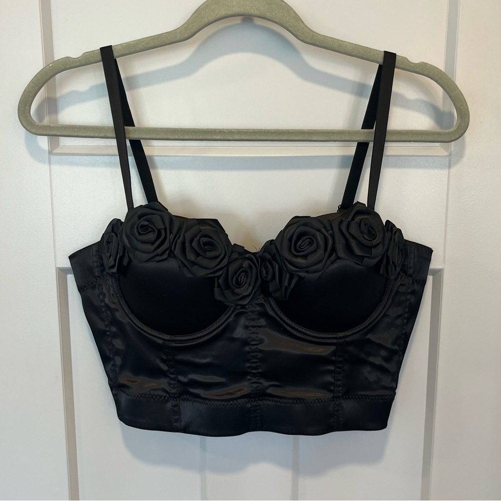 NWT Black Rose Cropped Corset Top